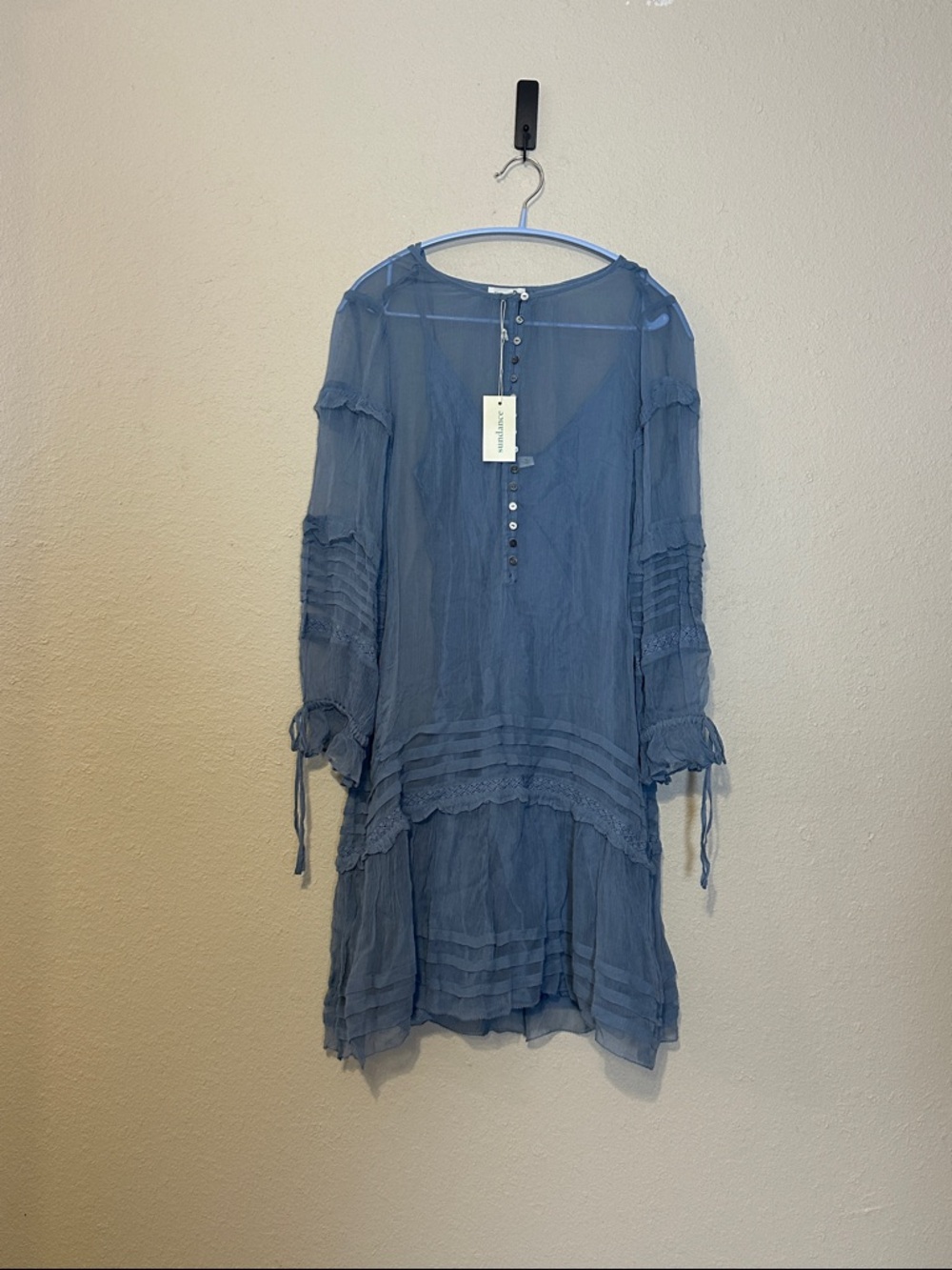 Sundance Blue Semi sheer Lace Detail Mini Dress Size‎ Small NWT